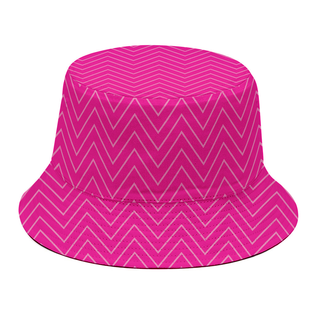 Magenta Pink Zigzag Pattern Print Bucket Hat