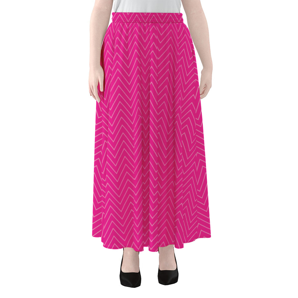 Magenta Pink Zigzag Pattern Print Chiffon Maxi Skirt