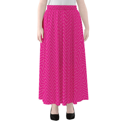 Magenta Pink Zigzag Pattern Print Chiffon Maxi Skirt