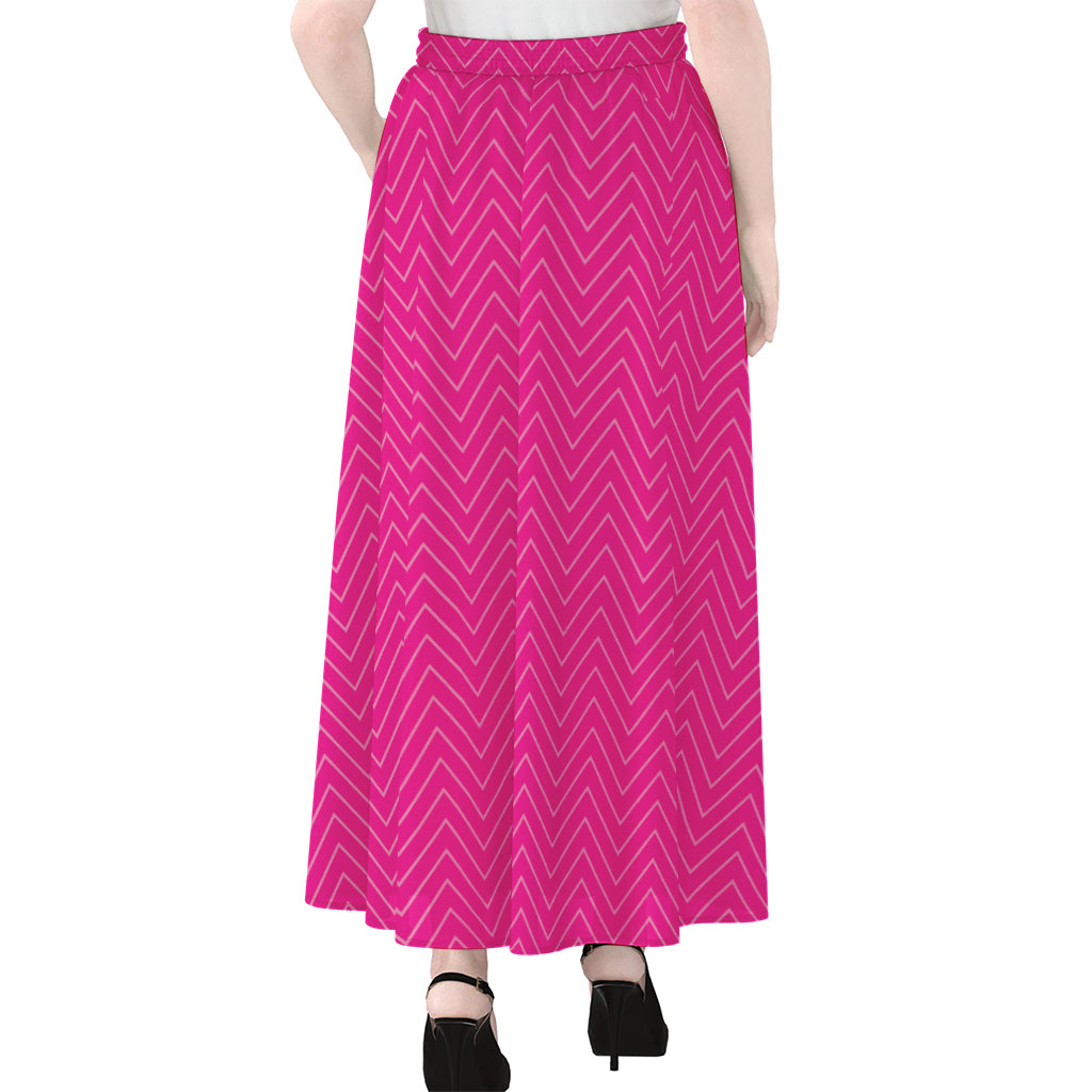 Magenta Pink Zigzag Pattern Print Chiffon Maxi Skirt