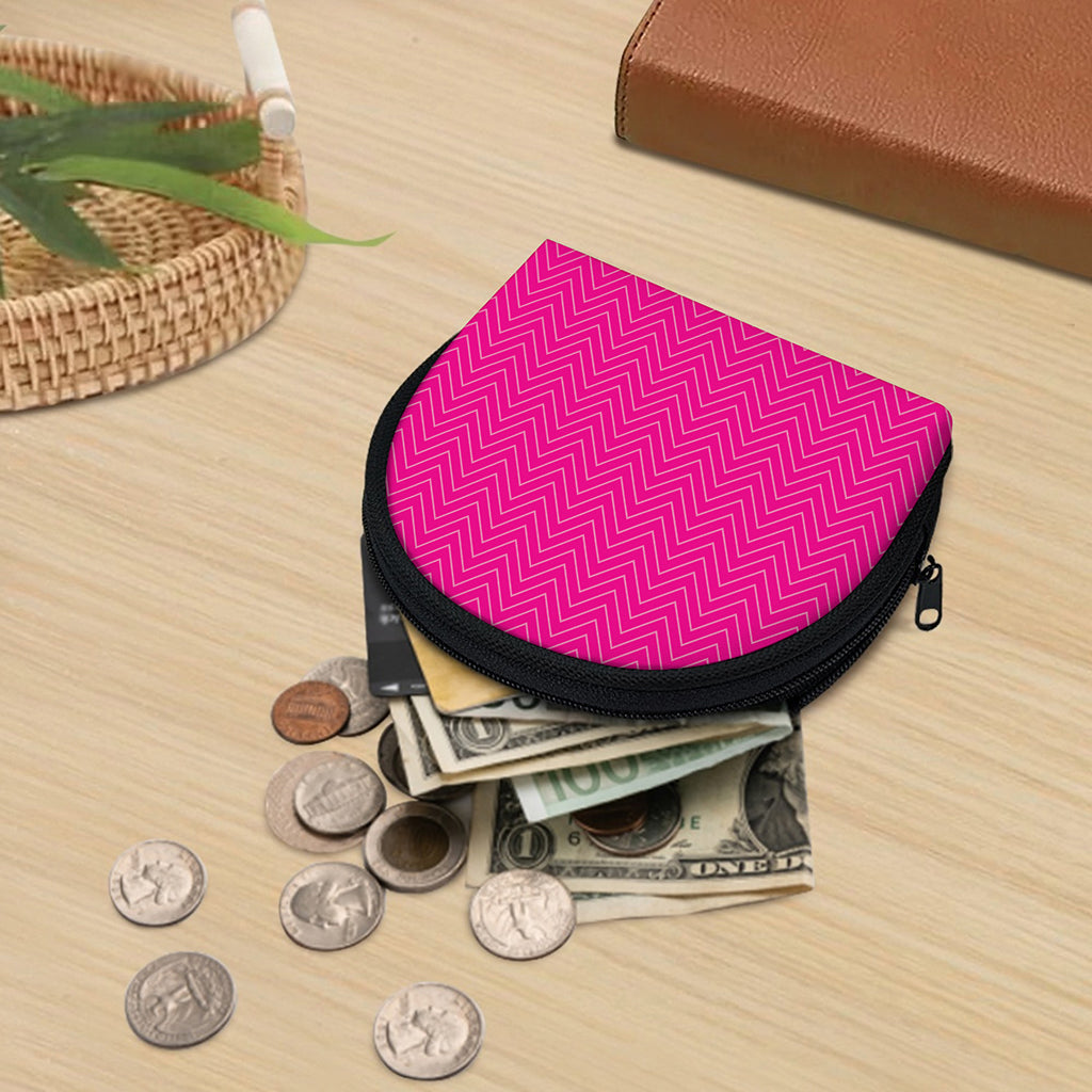 Magenta Pink Zigzag Pattern Print Coin Purse