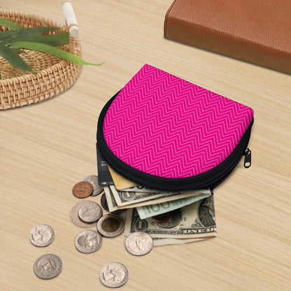 Magenta Pink Zigzag Pattern Print Coin Purse