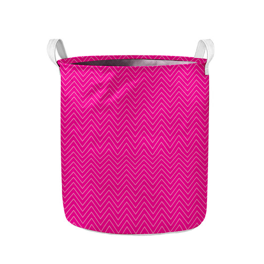 Magenta Pink Zigzag Pattern Print Collapsible Laundry Basket