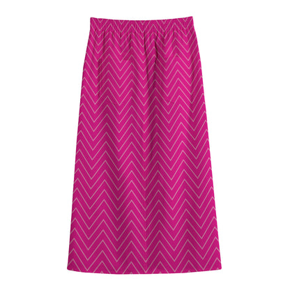 Magenta Pink Zigzag Pattern Print Cotton Front Slit Maxi Skirt