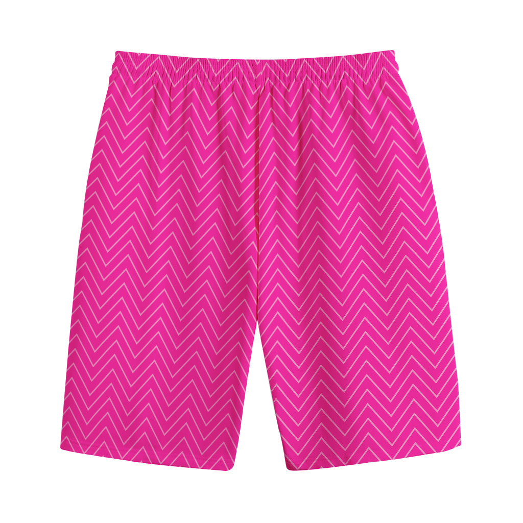 Magenta Pink Zigzag Pattern Print Cotton Shorts