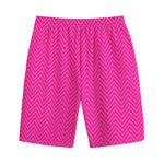 Magenta Pink Zigzag Pattern Print Cotton Shorts
