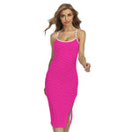 Magenta Pink Zigzag Pattern Print Cross Back Cami Dress