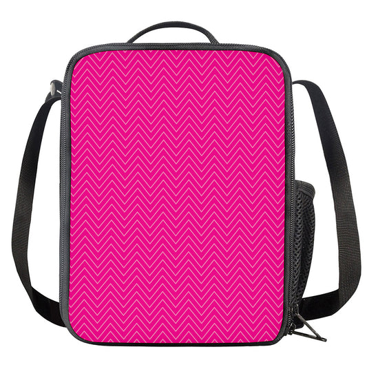Magenta Pink Zigzag Pattern Print Crossbody Lunch Bag
