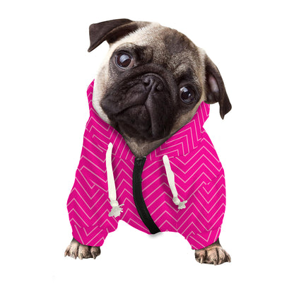Magenta Pink Zigzag Pattern Print Dog Zip Up Hoodie