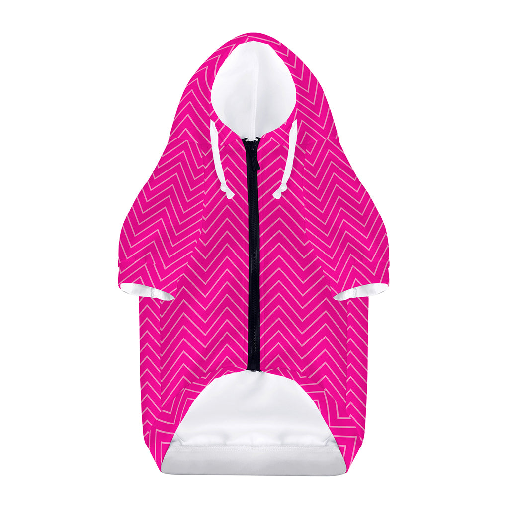 Magenta Pink Zigzag Pattern Print Dog Zip Up Hoodie