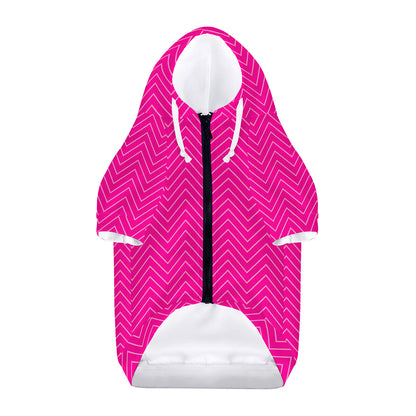 Magenta Pink Zigzag Pattern Print Dog Zip Up Hoodie