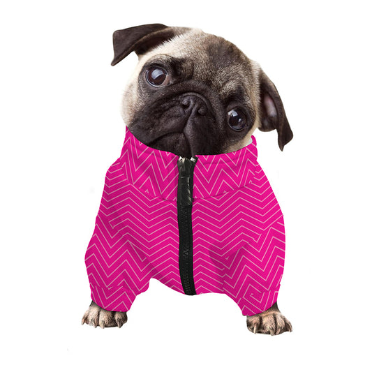 Magenta Pink Zigzag Pattern Print Dog Zip Up Jacket