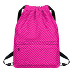 Magenta Pink Zigzag Pattern Print Drawstring Backpack