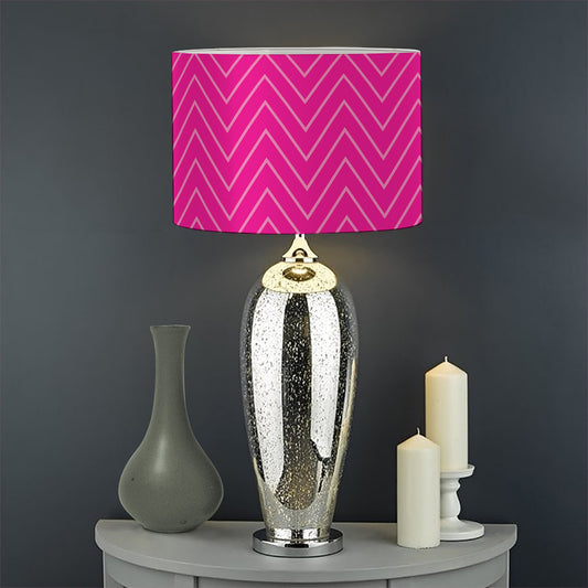 Magenta Pink Zigzag Pattern Print Drum Lamp Shade