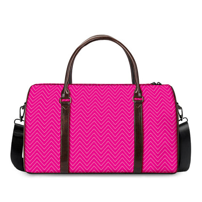Magenta Pink Zigzag Pattern Print Duffle Bag