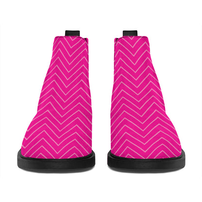 Magenta Pink Zigzag Pattern Print Flat Ankle Boots