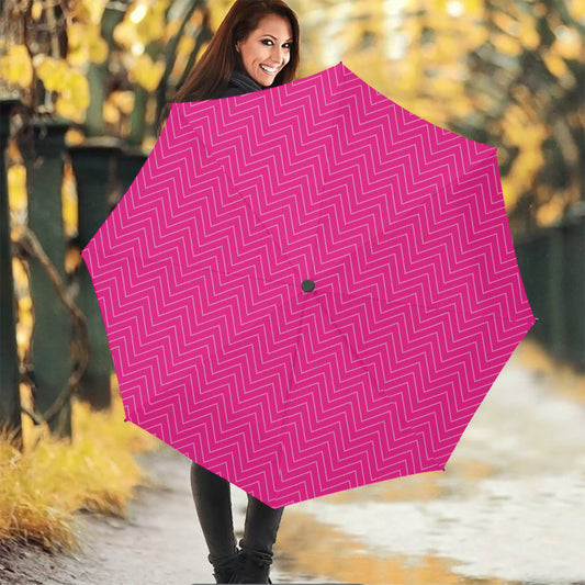 Magenta Pink Zigzag Pattern Print Foldable Umbrella