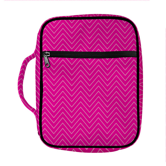 Magenta Pink Zigzag Pattern Print Front Pocket Bible Bag