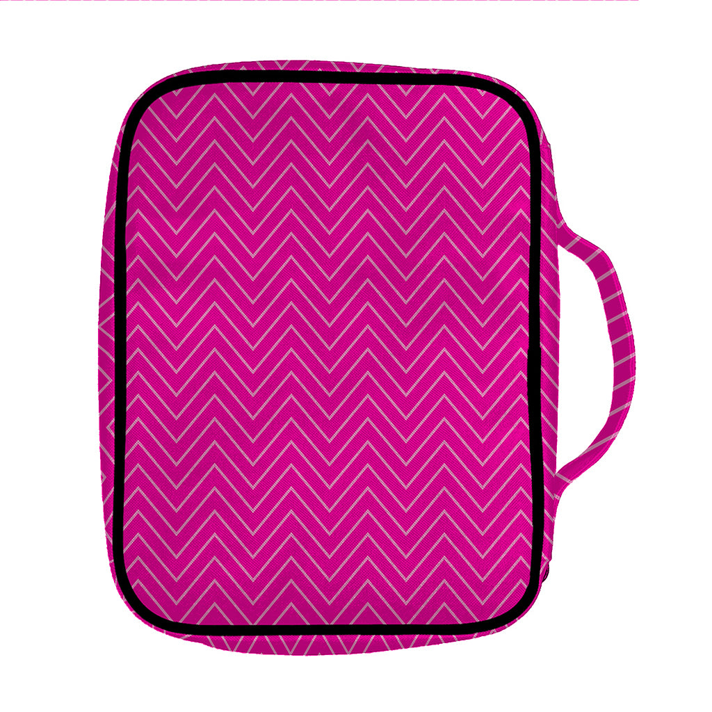 Magenta Pink Zigzag Pattern Print Front Pocket Bible Bag