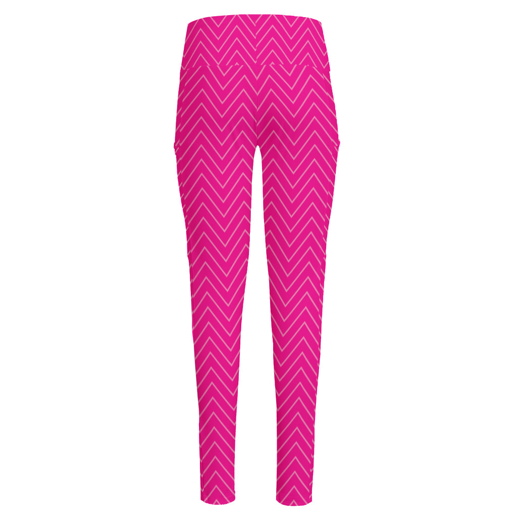 Magenta Pink Zigzag Pattern Print High-Waisted Pocket Leggings