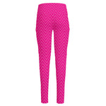Magenta Pink Zigzag Pattern Print High-Waisted Pocket Leggings
