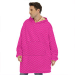 Magenta Pink Zigzag Pattern Print Hoodie Blanket