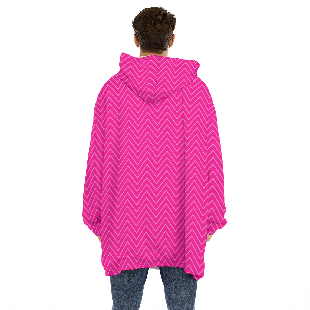 Magenta Pink Zigzag Pattern Print Hoodie Blanket