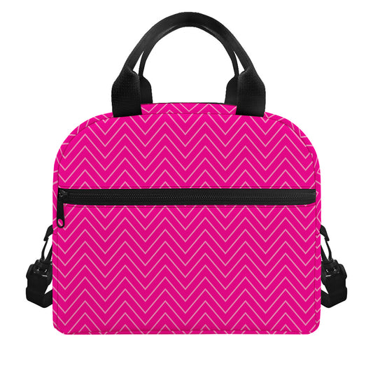 Magenta Pink Zigzag Pattern Print Insulated Lunch Bag