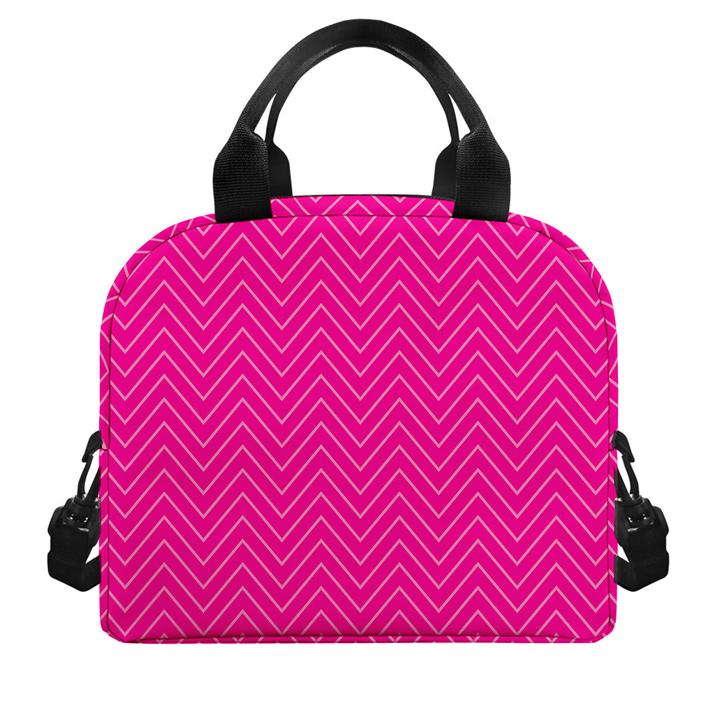 Magenta Pink Zigzag Pattern Print Insulated Lunch Bag