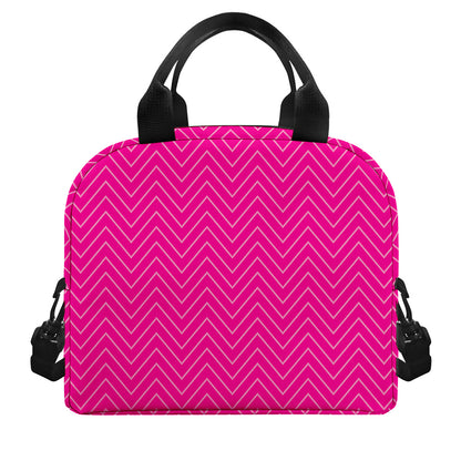 Magenta Pink Zigzag Pattern Print Insulated Lunch Bag
