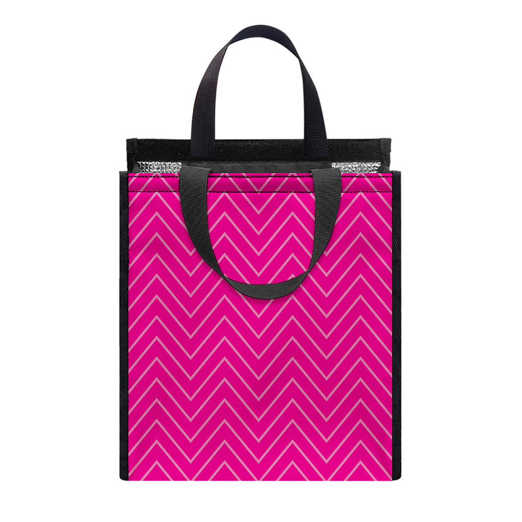 Magenta Pink Zigzag Pattern Print Insulated Lunch Tote