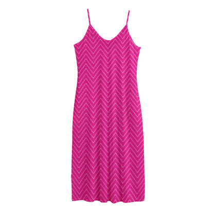 Magenta Pink Zigzag Pattern Print Jersey Midi Cami Dress