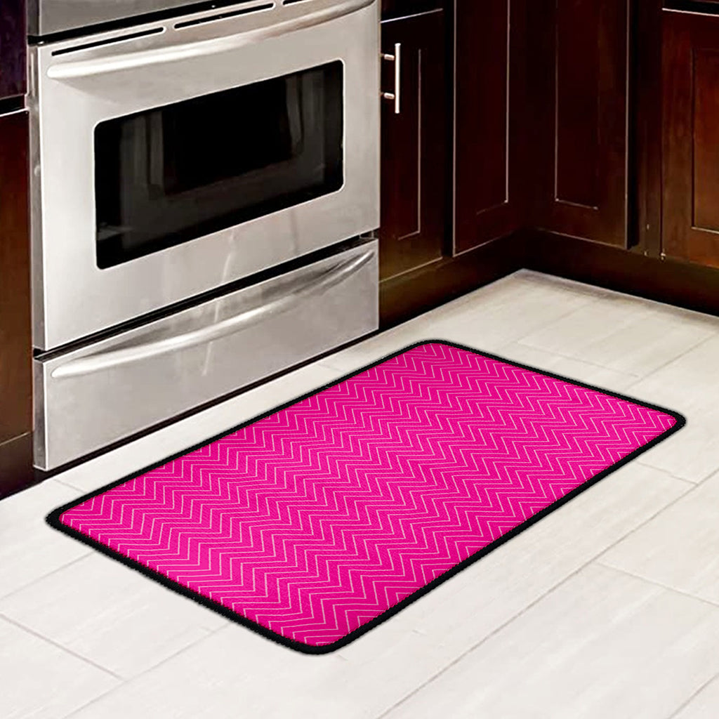 Magenta Pink Zigzag Pattern Print Kitchen Mat