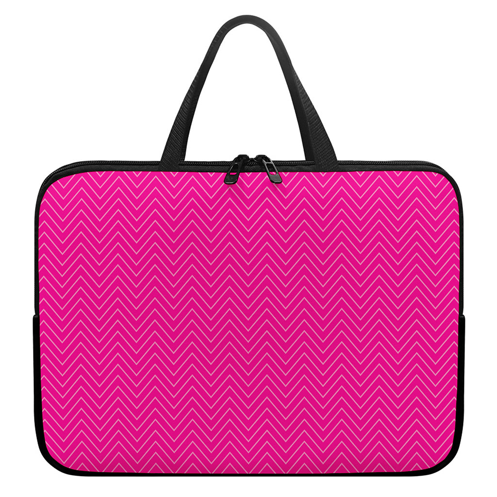 Magenta Pink Zigzag Pattern Print Laptop Sleeve With Handle