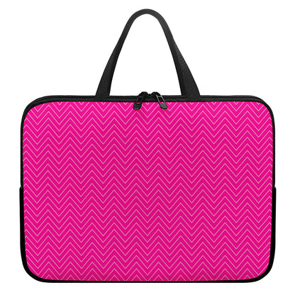 Magenta Pink Zigzag Pattern Print Laptop Sleeve With Handle