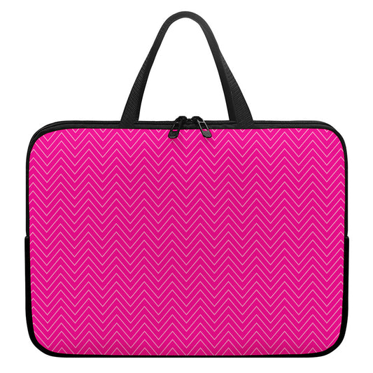 Magenta Pink Zigzag Pattern Print Laptop Sleeve With Handle