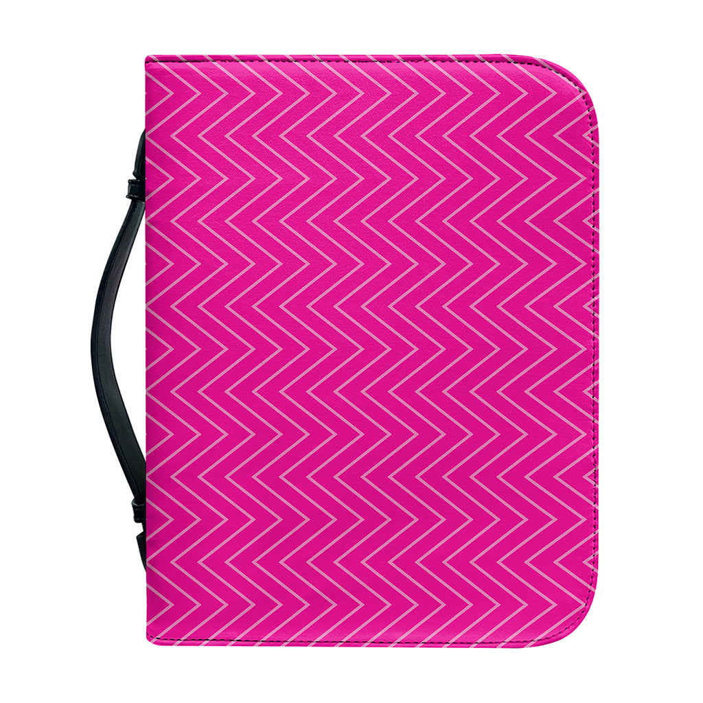 Magenta Pink Zigzag Pattern Print Leather Bible Cover