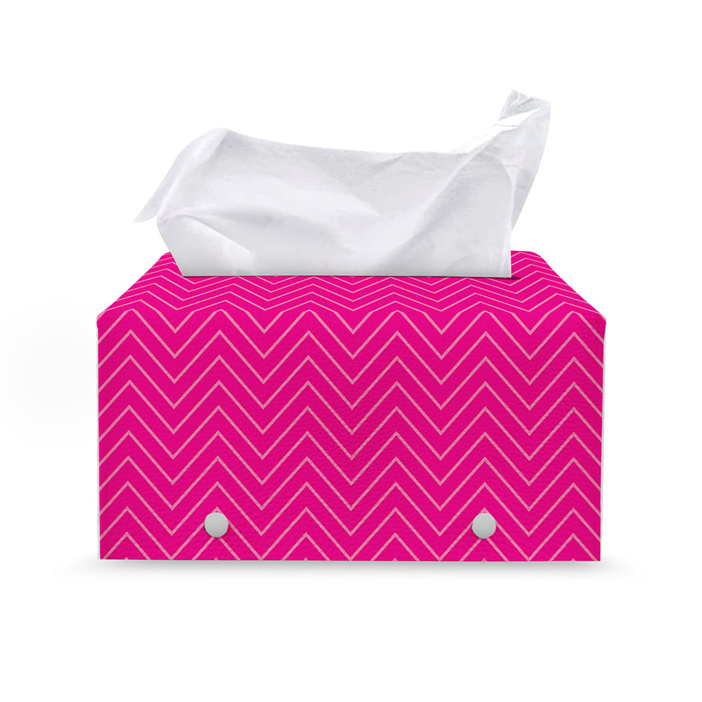 Magenta Pink Zigzag Pattern Print Leather Tissue Box Cover