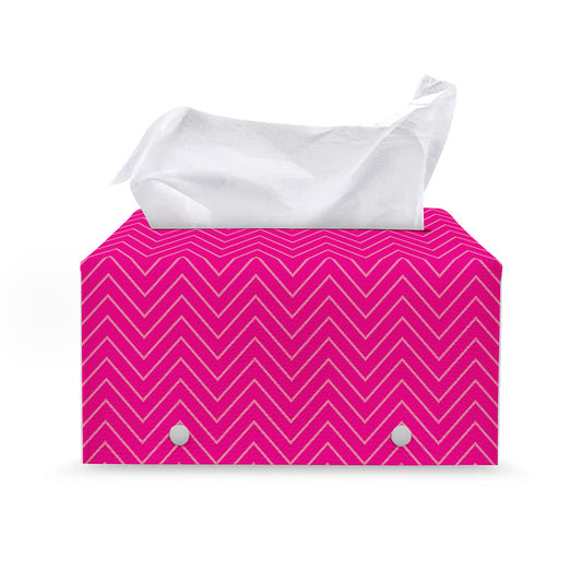 Magenta Pink Zigzag Pattern Print Leather Tissue Box Cover