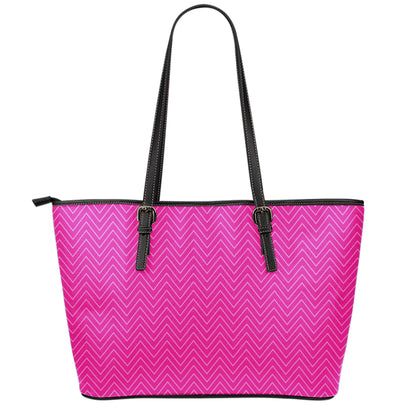 Magenta Pink Zigzag Pattern Print Leather Tote Bag