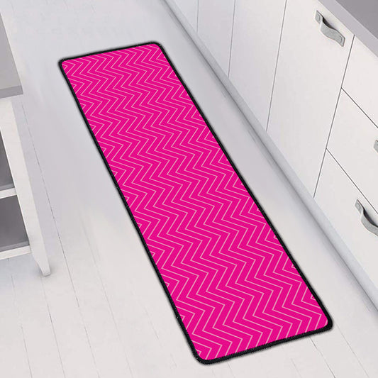 Magenta Pink Zigzag Pattern Print Long Kitchen Mat