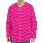 Magenta Pink Zigzag Pattern Print Long Sleeve Baseball Jersey