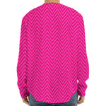 Magenta Pink Zigzag Pattern Print Long Sleeve Baseball Jersey
