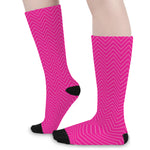 Magenta Pink Zigzag Pattern Print Long Socks
