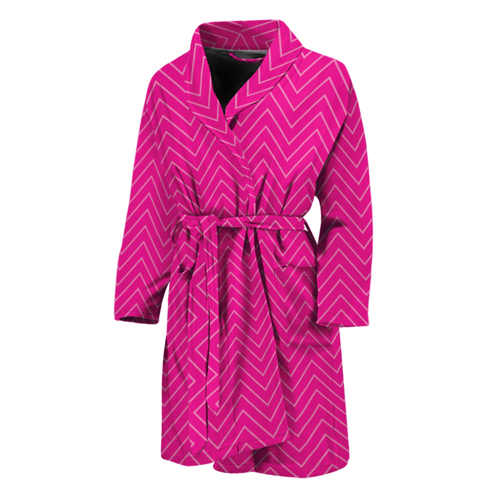 Magenta Pink Zigzag Pattern Print Men's Bathrobe