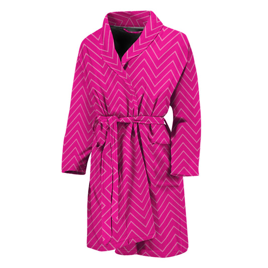 Magenta Pink Zigzag Pattern Print Men's Bathrobe