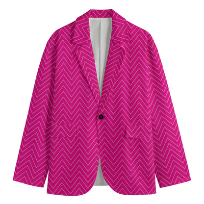Magenta Pink Zigzag Pattern Print Men's Blazer