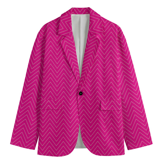 Magenta Pink Zigzag Pattern Print Men's Blazer