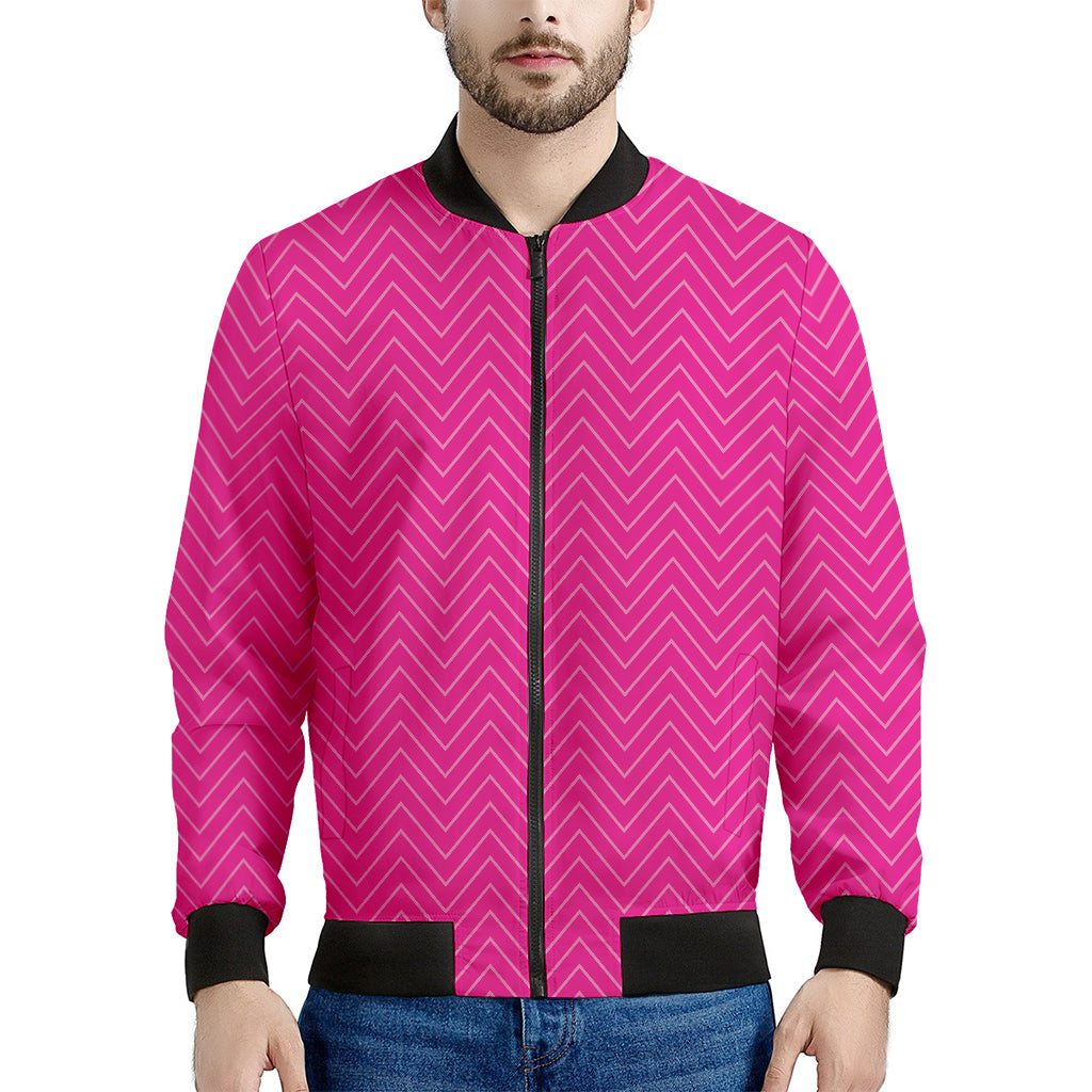 Magenta Pink Zigzag Pattern Print Men's Bomber Jacket