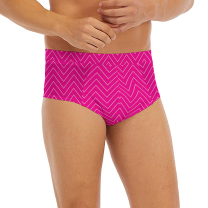Magenta Pink Zigzag Pattern Print Men's Briefs